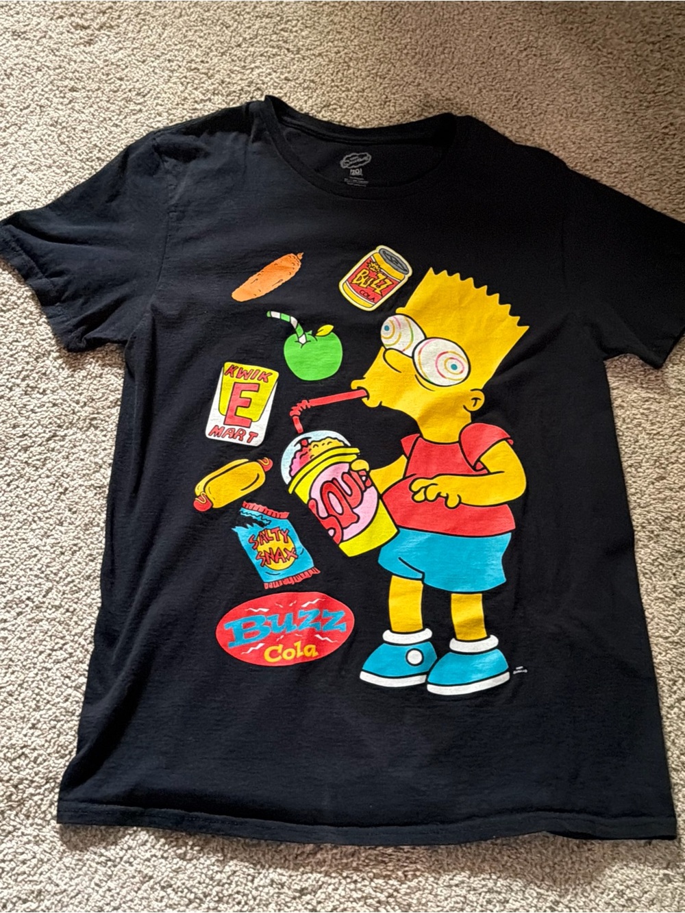 Black Kids Graphic Tee with Colorful Cartoon Snack Print
